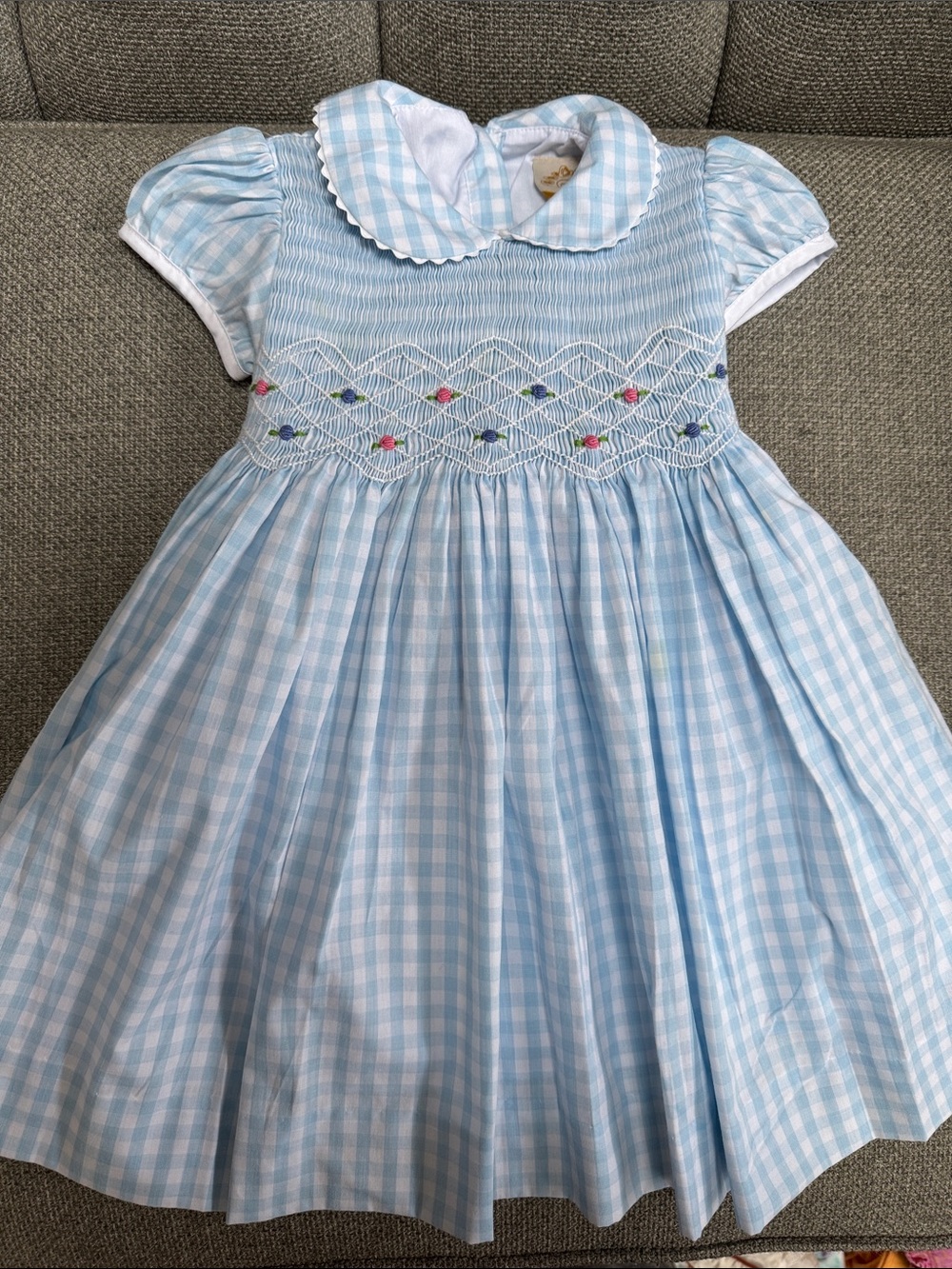 The Beaufort Bonnet Company Light Blue and White Gingham Smocked Dress